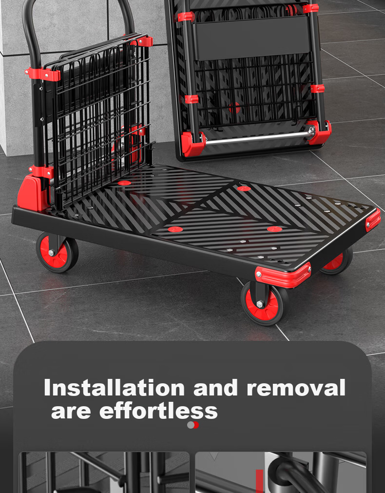 Boyun Folding Cart with Guardrail, Hand-Pulled Flatbed Trolley, Cargo Fence Cart, Small Hand Truck with Mesh Frame 3