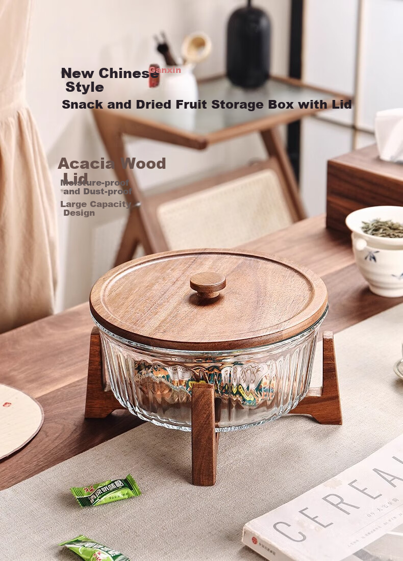 CRISTALGLASS New Chinese Style Glass Fruit Plate with Lid High-end Nut Snack Candy Storage Box for Living Room Coffee Table 1