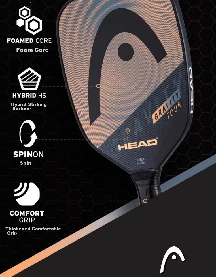 HEAD PICKLEBALL Gravity Tour Series Extended Handle Carbon Fiber Paddle 4
