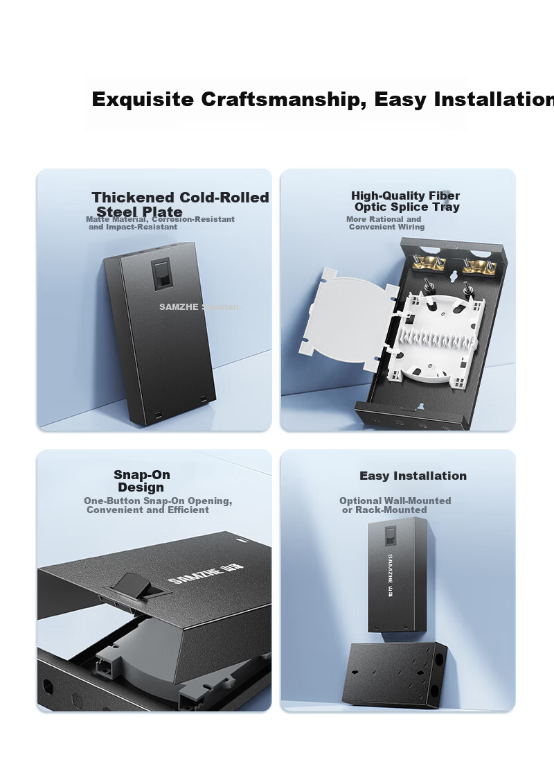 Sanze Fiber Optic Terminal Box 4-Port 4-Core SC Single-Mode Rack-Mount Fiber Distribution Frame Fully Loaded Pigtail Flange Wall-Mounted Desktop Telecom Grade Fiber Splice Box ZDH-SC4S 2