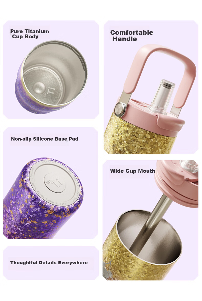 Cille Pure Titanium Insulated Tumbler for Women High-Value Ice Cup Coffee Cup Portable Straw Water Bottle Birthday Gift for Girlfriend 11