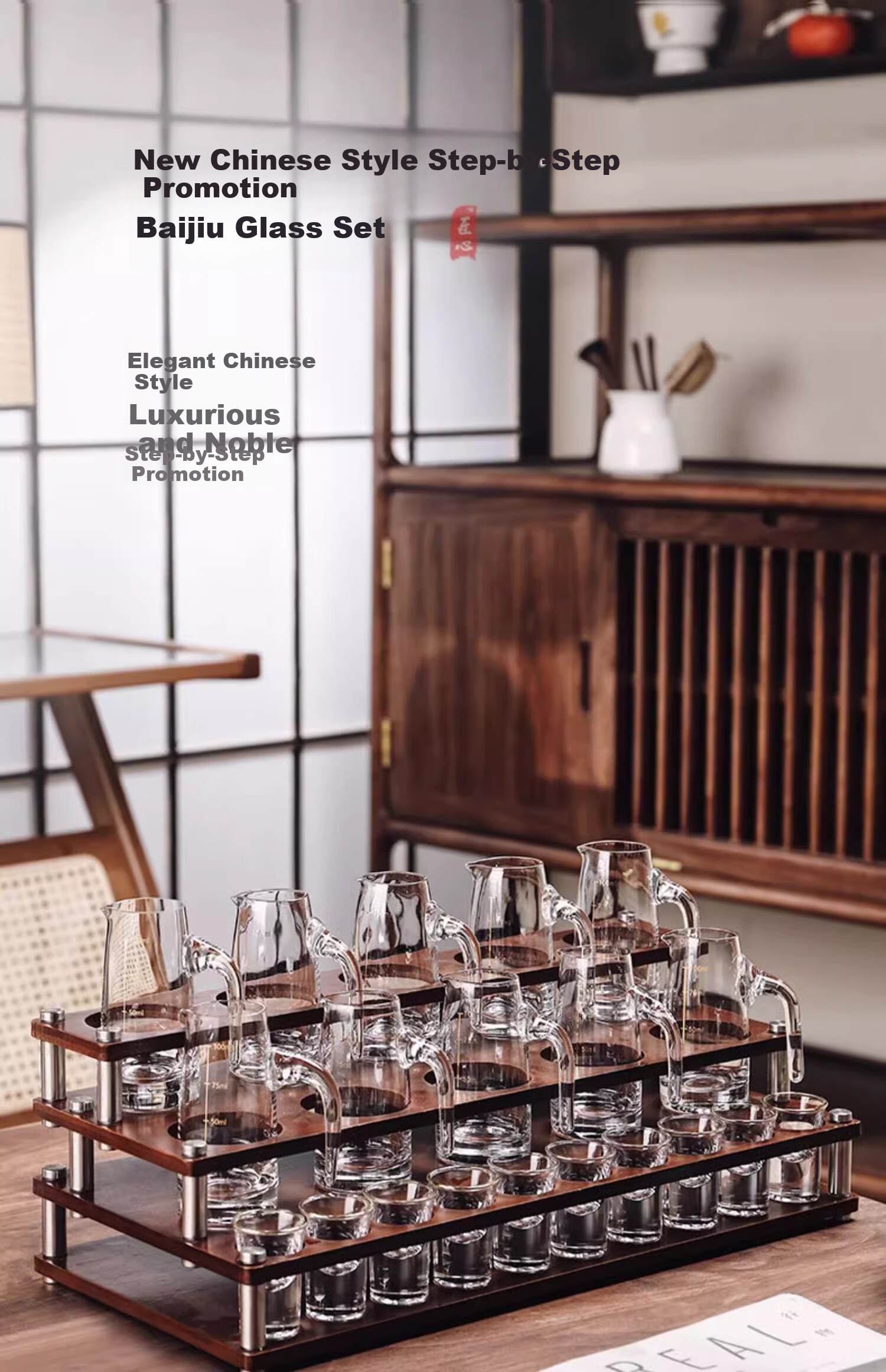 CRISTALGLASS Baijiu Glass Decanter Set Home Liquor Set 10 Pots 10 Cups Glass Strong Liquor Cups Storage Rack 1