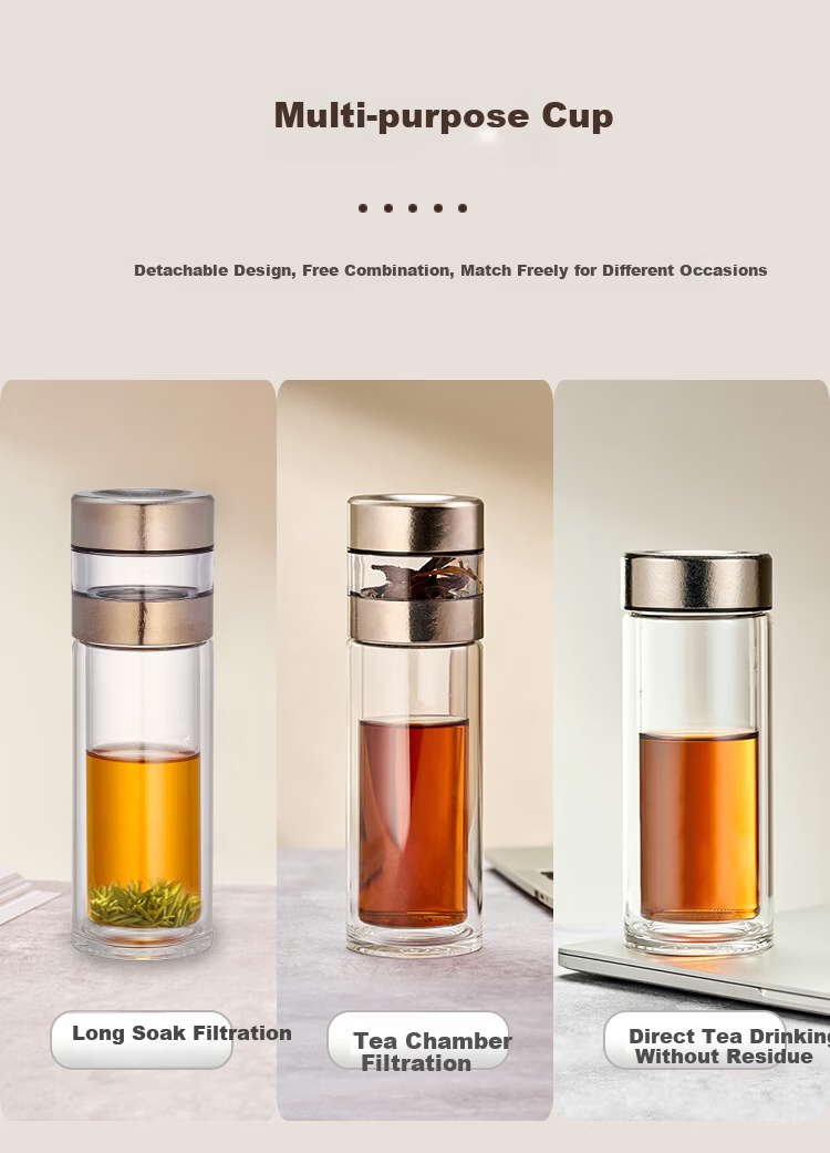 Gold Inlaid Jade Glass Cup Pure Titanium Antibacterial Tea Brewing Cup Pure Titanium Tea Infuser Business Double-Layer Tea Water Separation Cup Men's Car Travel Water Bottle 8