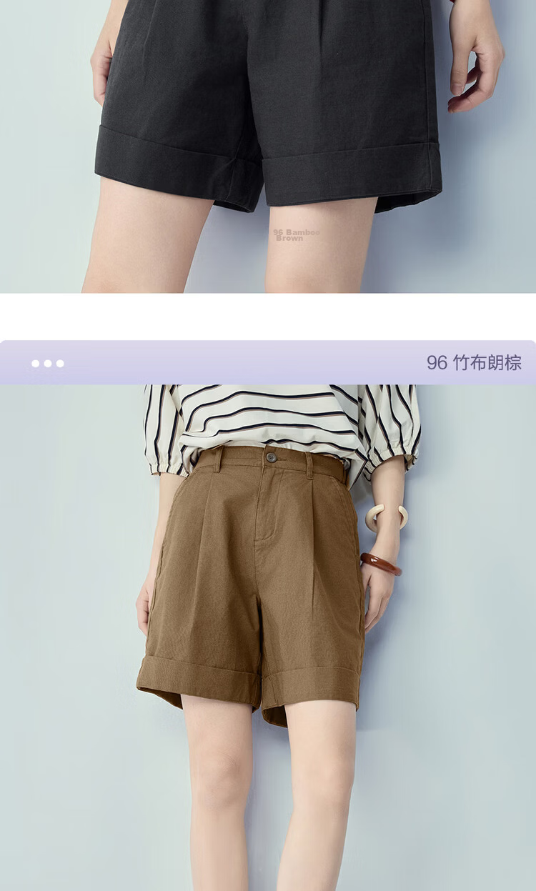 Giordano Women's Summer New Cotton Linen Pleated Semi-Elastic Waist Straight Casual Shorts 13406306 18