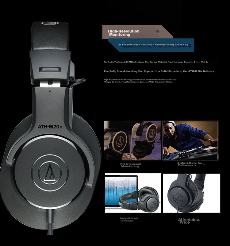 Audio-Technica ATH-M20x Entry-Level Professional Monitor Over-Ear Headphones for Live Streaming, Music Editing, Audiobooks, Holiday Gift 3