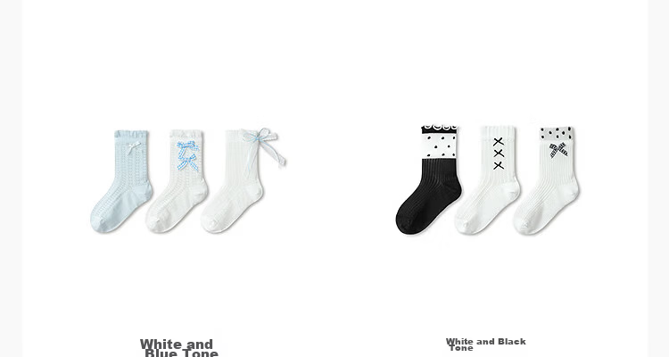 Balabala Kids Summer Mesh Socks Breathable Thin Girls Short Socks Sweet Bow Cotton Stretch 3 Pairs Set 15