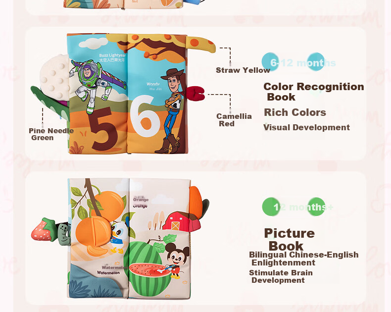 Disney Baby Soft Cloth Teething and Tearing Quiet Book Backpack Gift Box Early Education Cognitive First Birthday Children's Day Gift 8