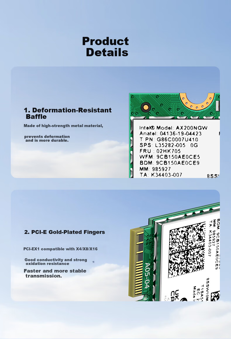 DOREWIN AX200 WIFI6 Wireless Network Card 2974Mbps 5G Dual-Band Laptop Internal Module M.2 Interface WIFI Receiver with Bluetooth 5.2 8