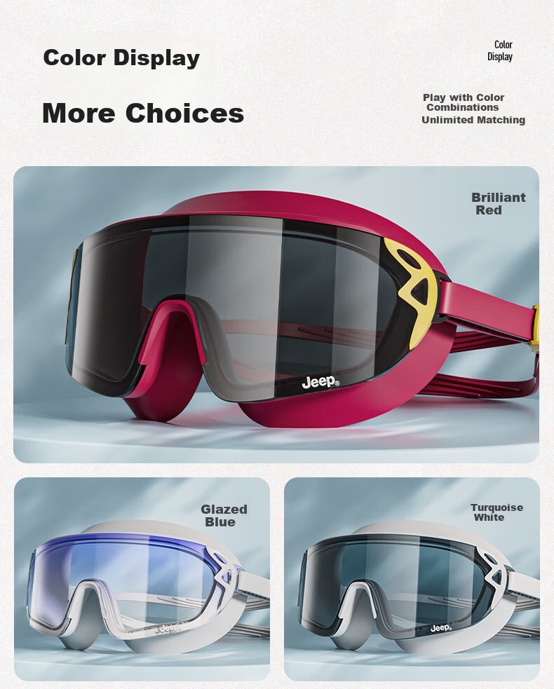 JEEP Swimming Goggles HD Anti-Fog Waterproof Women's Large Frame Prescription Swim Glasses Men's Professional Gear Smoke Black Plano 10