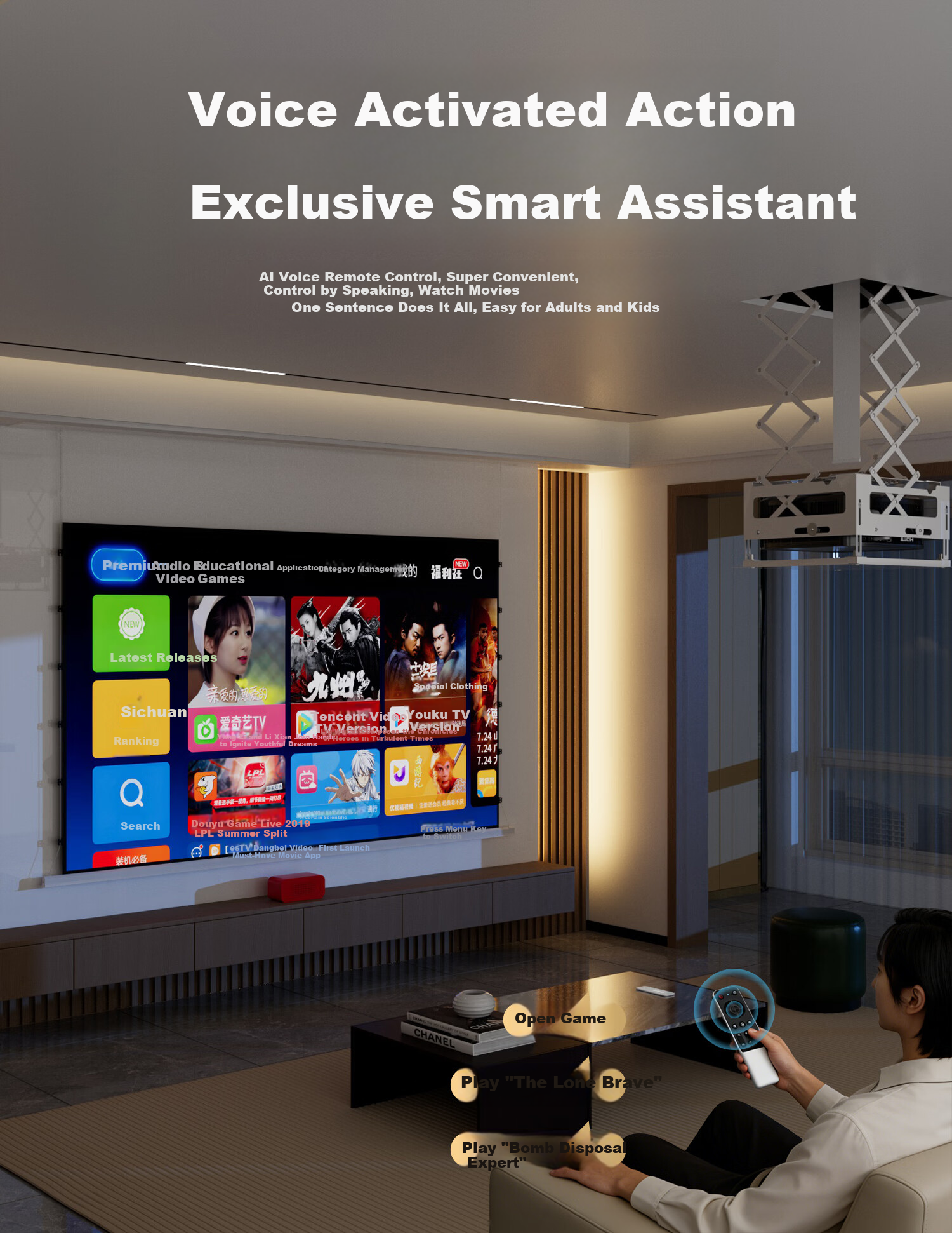 Zhuzhe G1000 Home Use Ultra HD Projector Home Theater Office Projector Living Room Bedroom Dormitory Smart Screen Projection All-in-One Projector 12