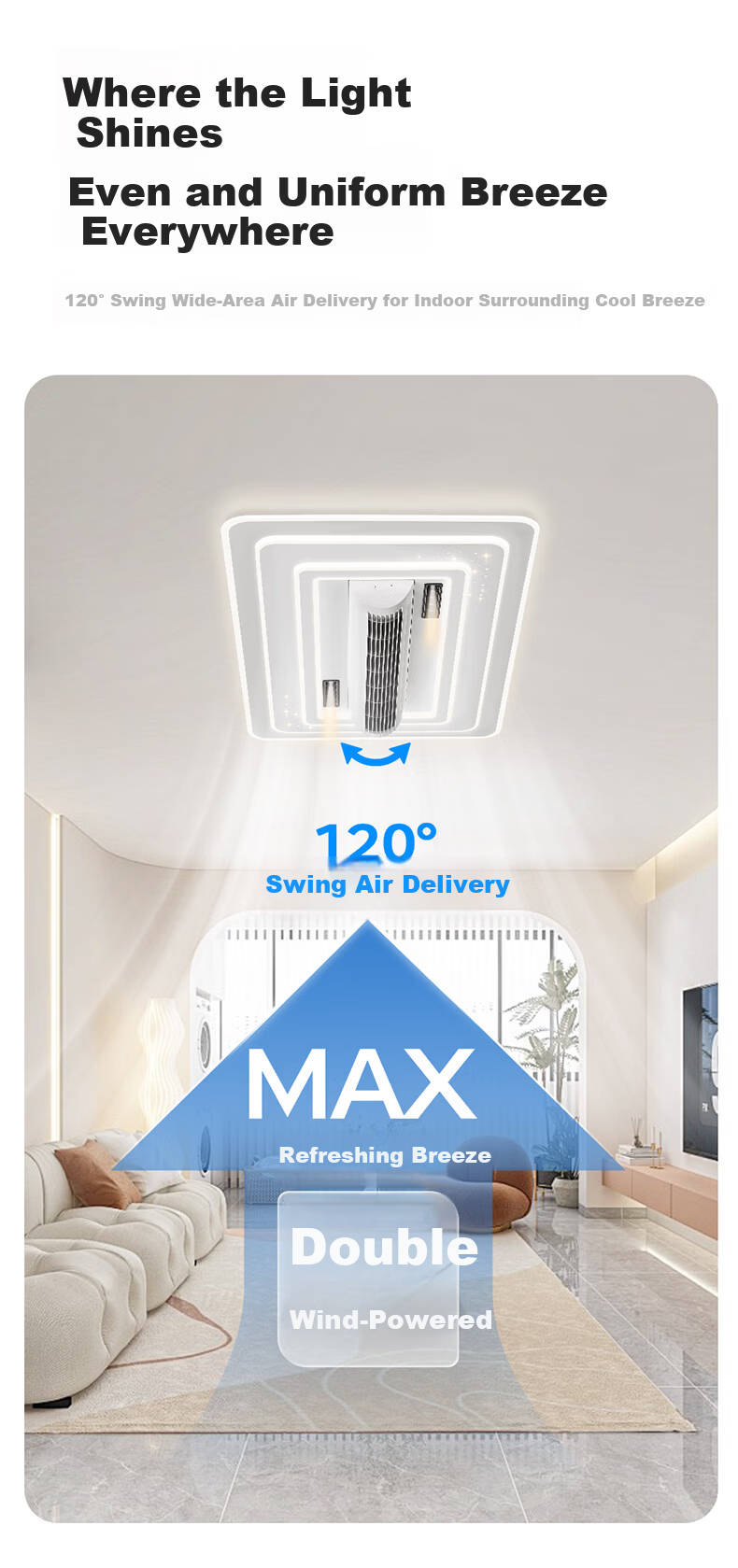 HP Eye-Care LED Ceiling Light with Bladeless Fan, Purui Smart Living Room Bedroom Zhongshan Lighting, Installation Included, Zhenzhiguang Series 5