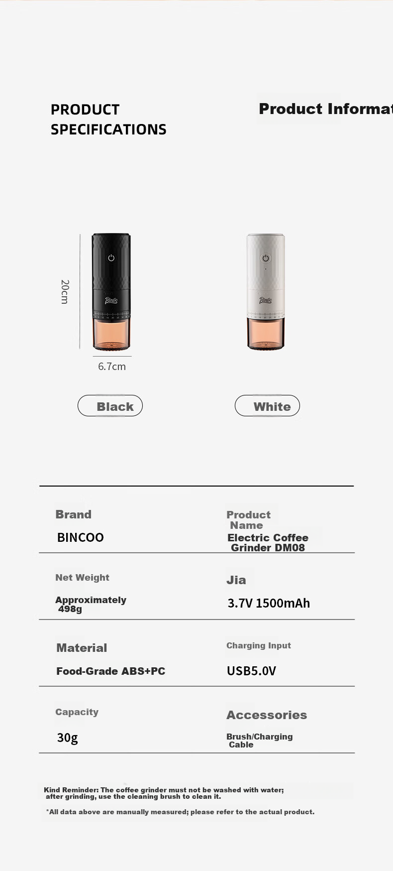 Bincoo Electric Coffee Grinder Home Small Manual Espresso Coffee Bean Grinder Portable Fully Automatic Grinder 14