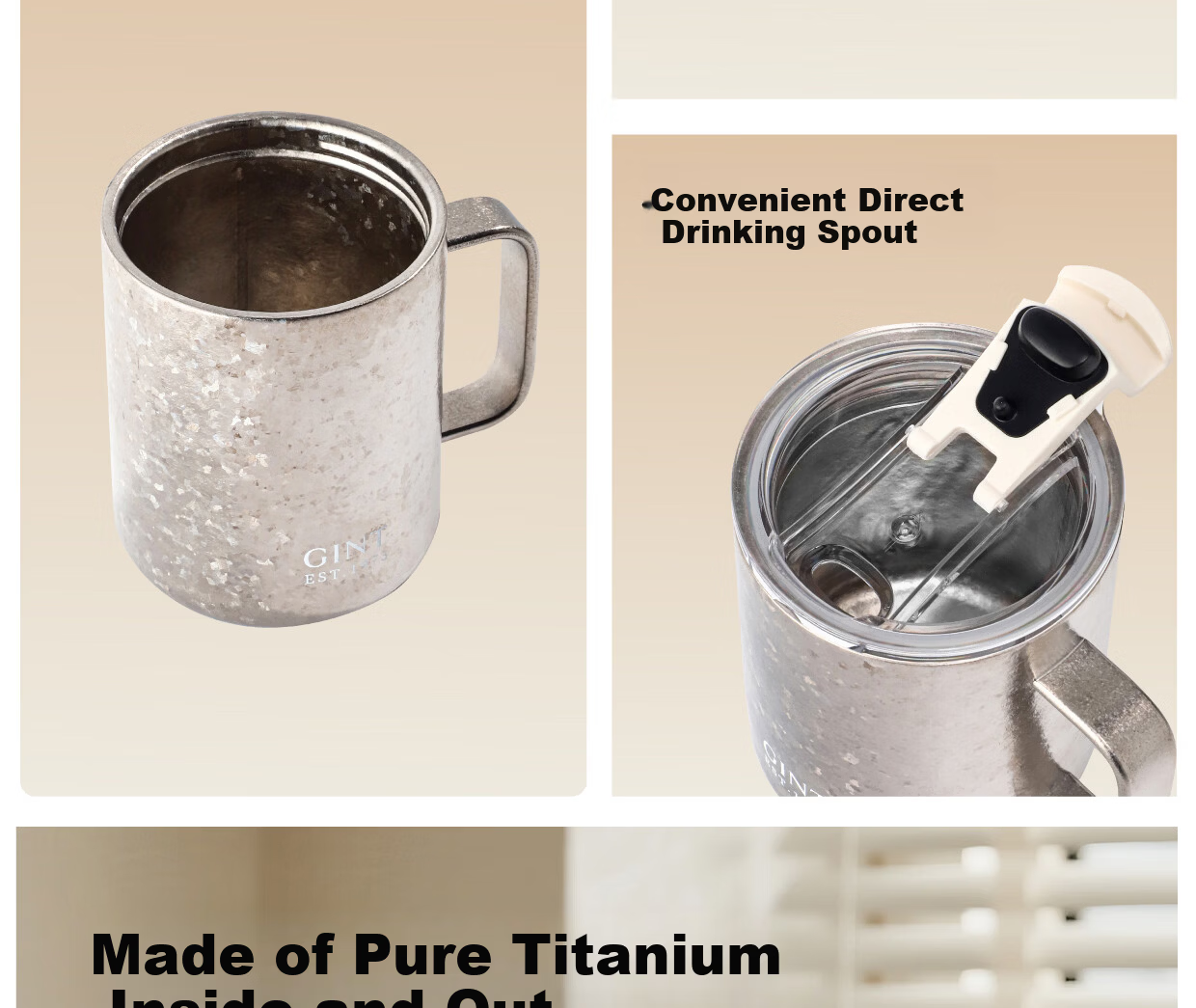 GiNT Pure Titanium Insulated Mug High-Value 2026 New Hand Brew Coffee Cup Office Water Cup with Lid 6