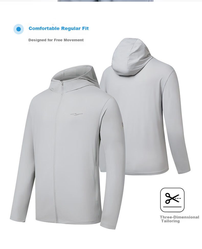 Erke Men's Summer Sun Protection Jacket Quick-Dry Ice Cooling Breathable UPF80+ Hooded Windbreaker Outdoor Sports Jacket 12