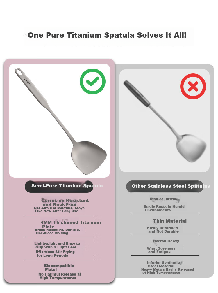 Banwu Life Pure Titanium Food-Grade Cooking Spatula Long Handle High-Temperature Resistant Non-Stick Kitchen Wok Spatula 5