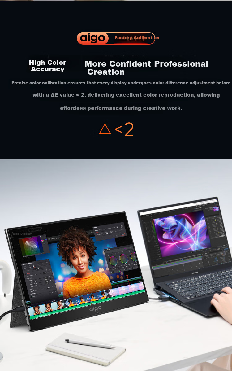 Aigo 15.6-Inch 4K OLED Portable Monitor, High Color Gamut, for Mobile Phones, Computers, Laptops, Split-Screen Design, Mobile Expansion Secondary Scree 6