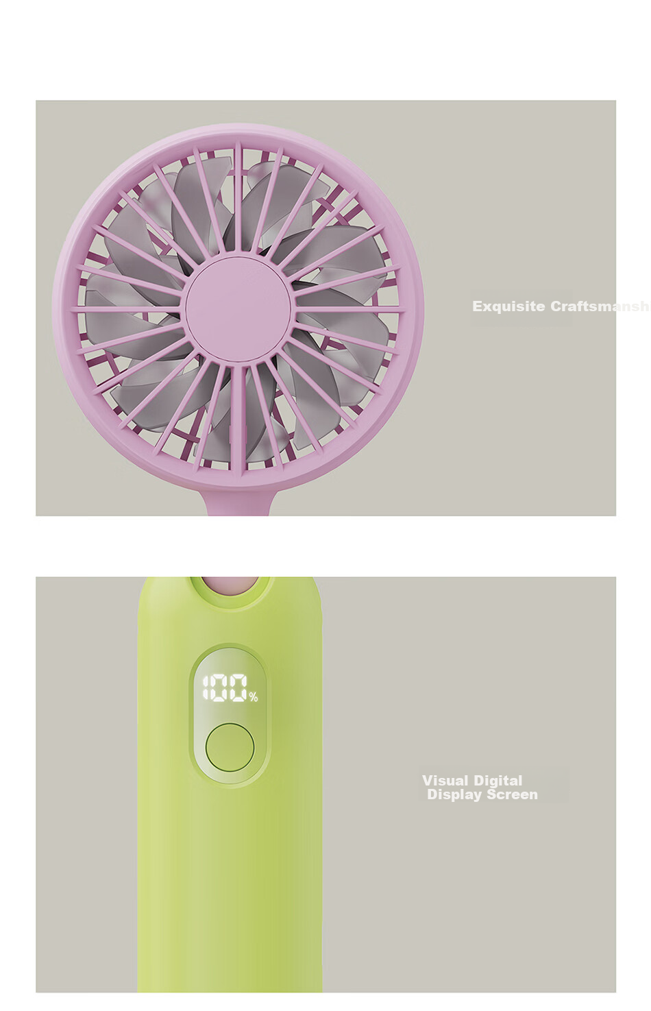 RHYTHM Japan Ultra-Quiet Handheld Fan Office Desktop Portable USB Rechargeable Long Battery Life Neck Hanging Mini Cooling Fan 9ZFA44DL13 Light Green 20