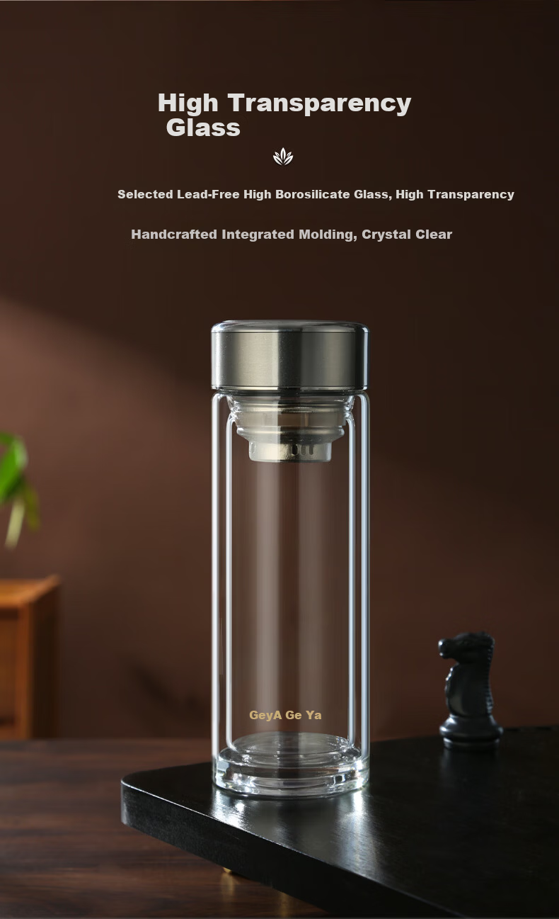 GEYA Antibacterial Titanium Double-Layer Glass Cup Men's Premium Glass Tea Cup Business Glass Water Cup Customizable 9