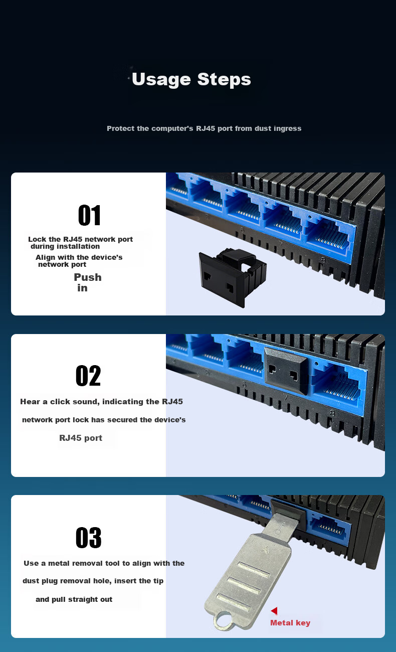 Soli RJ45 Port Lock Detachable Network Port Plug RJ45 Port Lock for Computer Switch Industrial Control Metal Tool 1 Set + 6 Black Dust Covers 20665 2