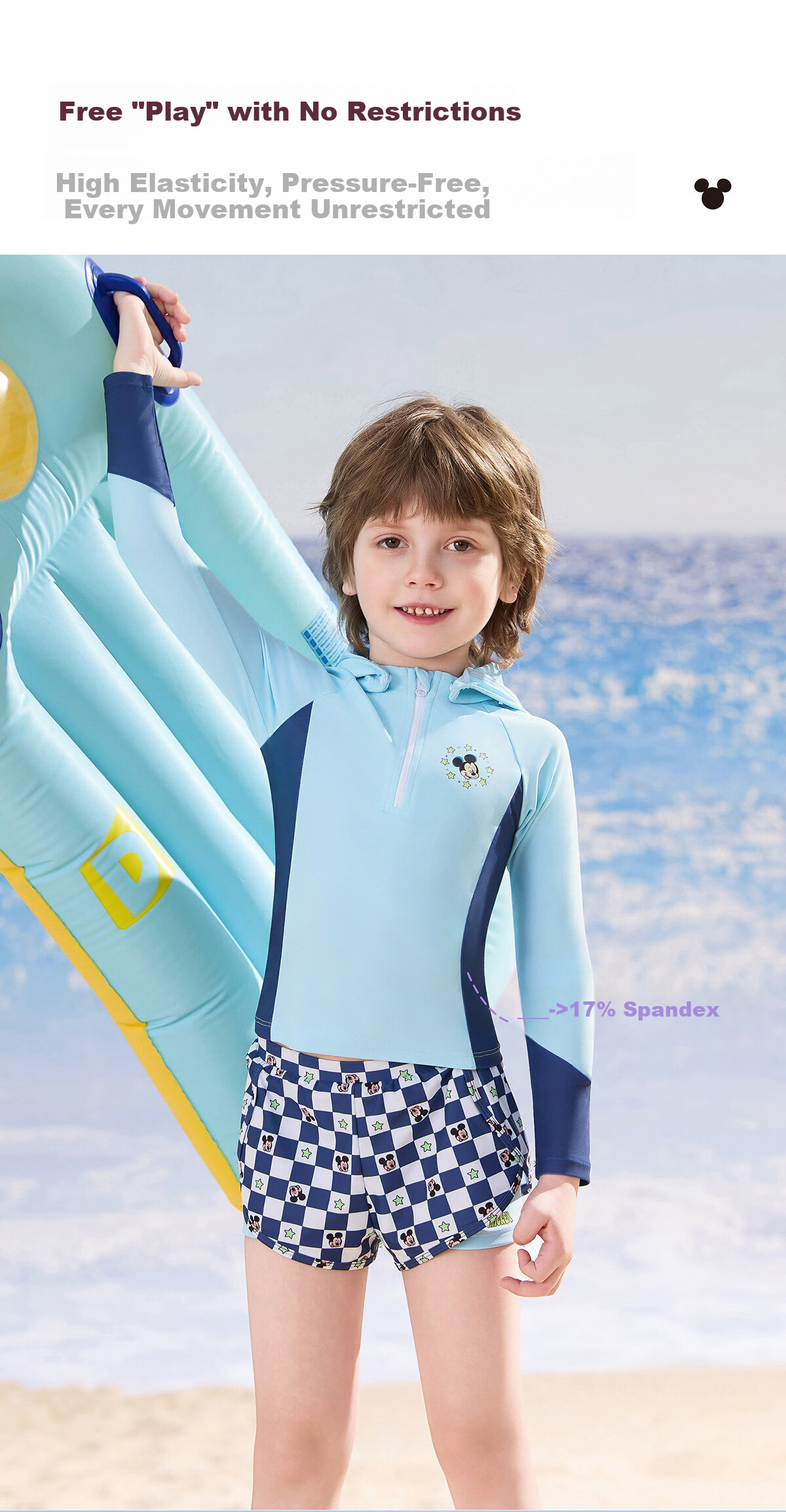 Disney Kids Swimwear Set Boys Girls Long Sleeve Shorts UV Protection Beach Vacation Purple Size 100 8