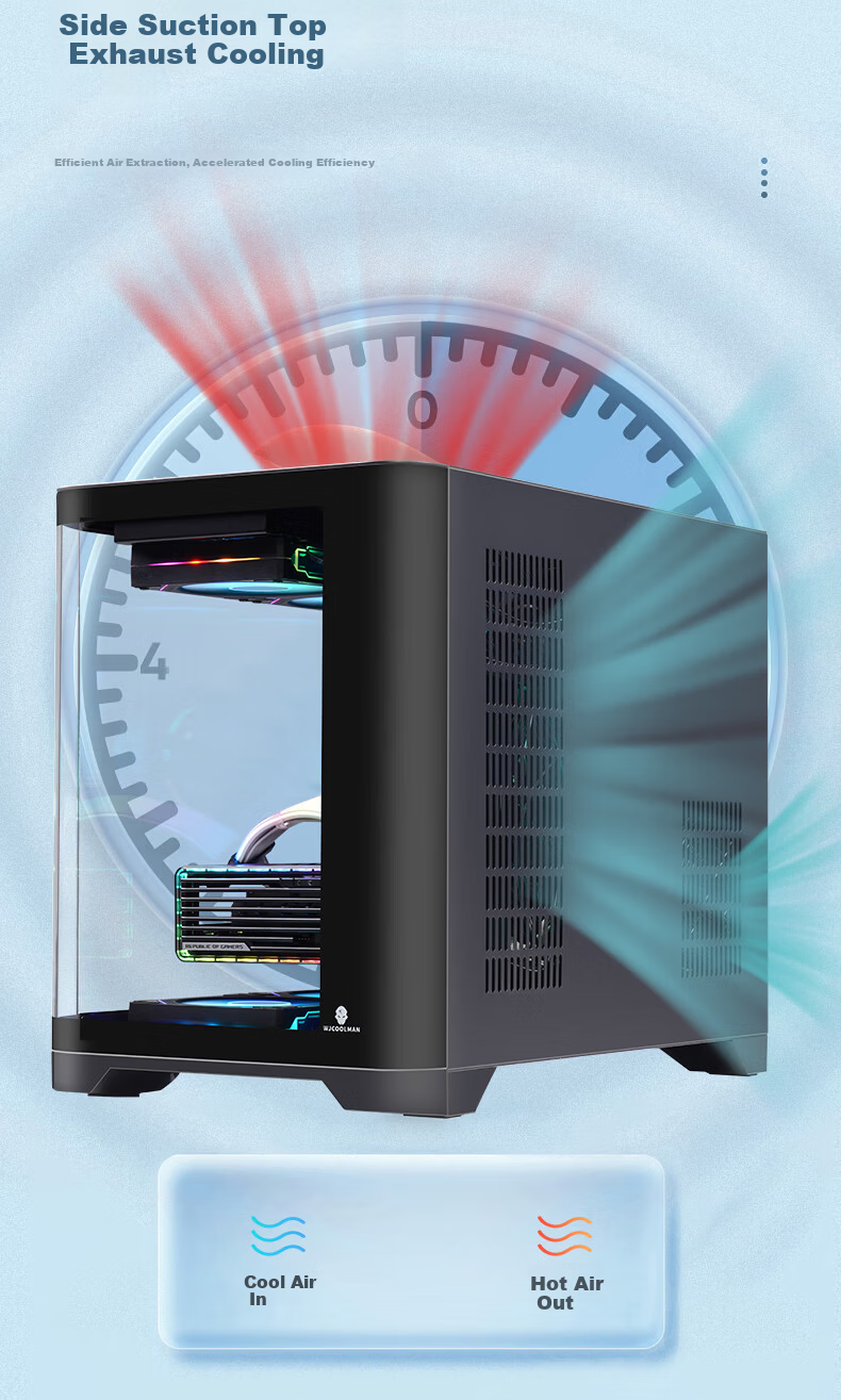 Wanjia Wenzhen MINI Black Panoramic Version Curved Digital Display Seaside Desktop Gaming Computer Case (Curved Glass/LCD Digital Display/240mm Radiator/MATX Motherboard) 8