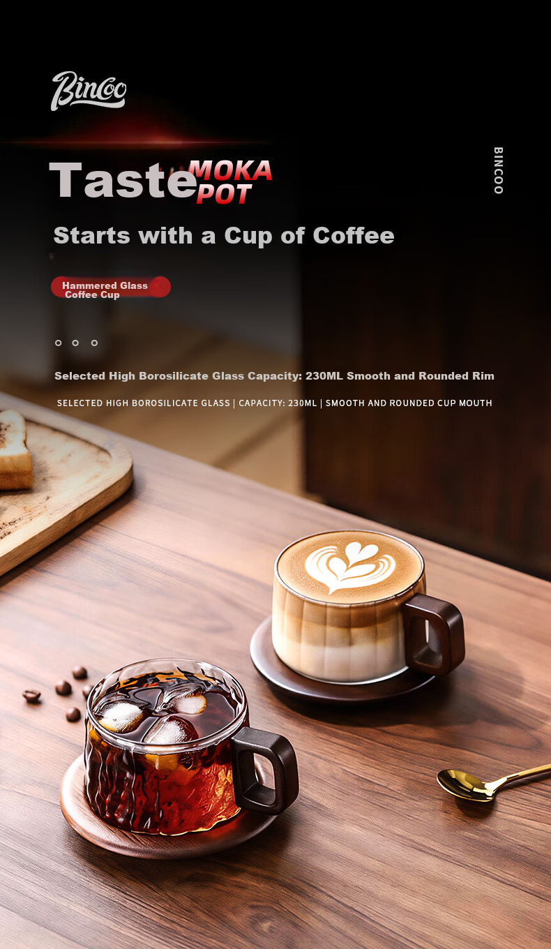 Bincoo Japanese Style Coffee Cup and Saucer Set High-End Afternoon Tea Gift Box with Spoon Stylish Glass Coffee Cups 2