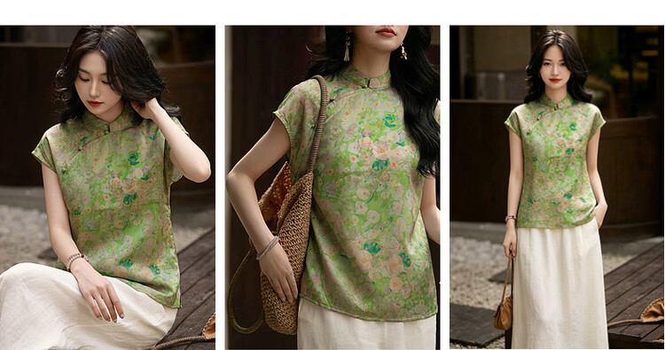 Demana Encounter Jiangnan Poetry Summer National Style New Chinese Jacquard Diagonal Collar Stand Collar Loose Small Women's Shirt 5