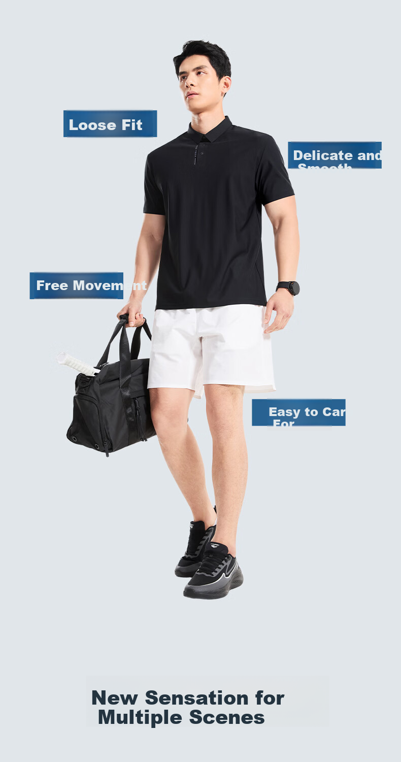 Erke Polo Shirt Summer Collared T-Shirt Sports Outdoor Casual Short Sleeve Ice Cool Lightweight Breathable High Elasticity Light Business Top 6