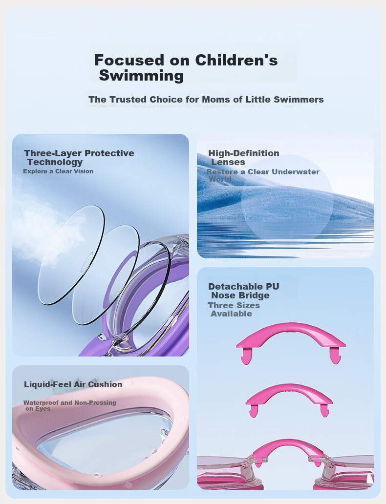 Disney Kids Swim Goggles Waterproof Anti-Fog HD Training Racing Goggles Set D65653S Blue Elsa 2