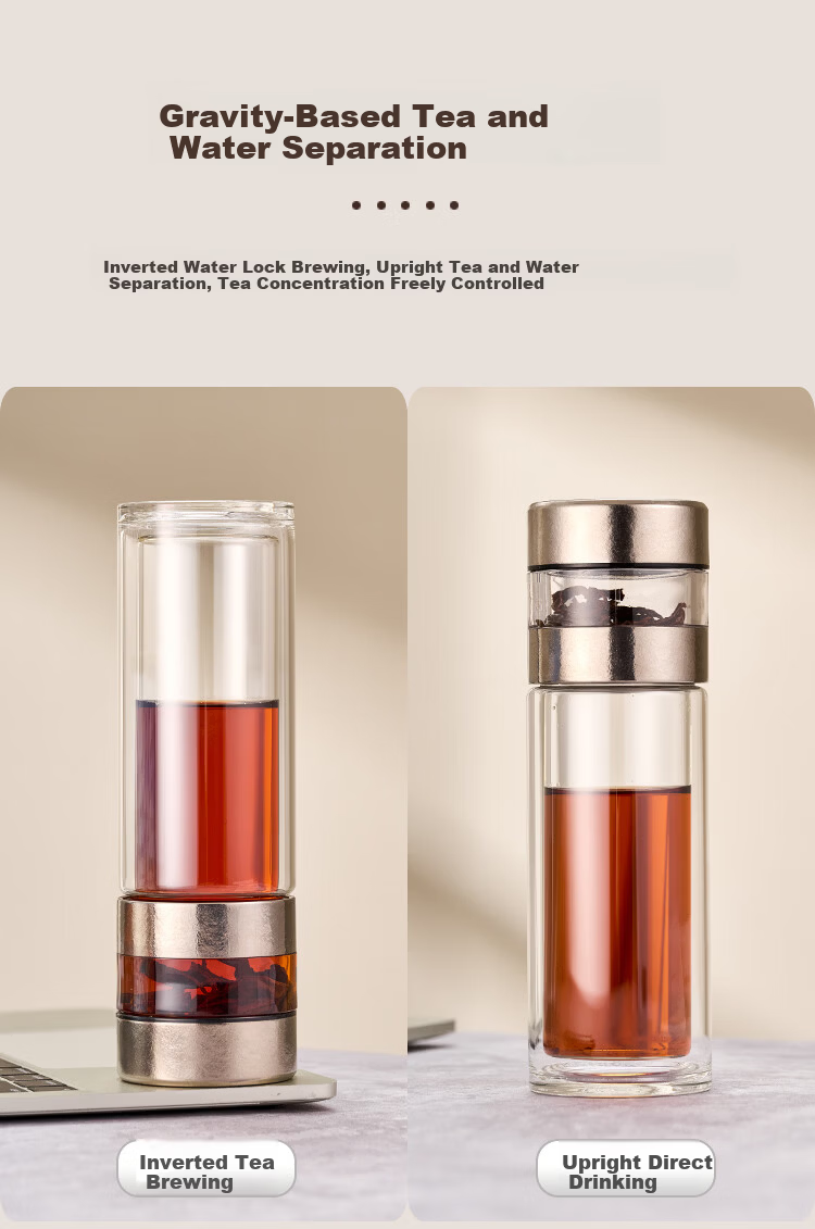 Gold Inlaid Jade Glass Cup Pure Titanium Antibacterial Tea Brewing Cup Pure Titanium Tea Infuser Business Double-Layer Tea Water Separation Cup Men's Car Travel Water Bottle 5