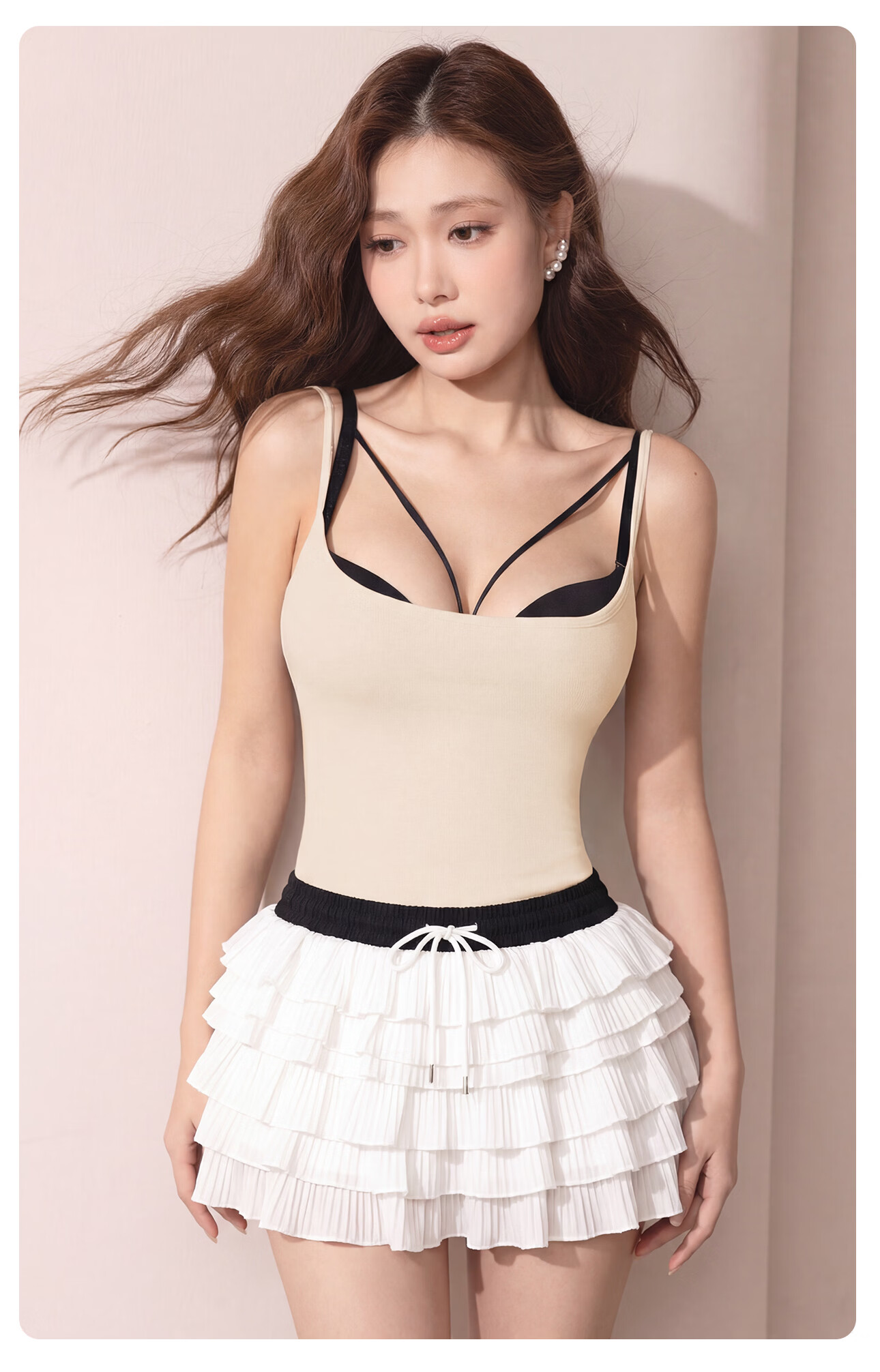 PINK AMY Pinkamy Peach Waist White Camisole Tank Top Women's Innerwear Basic Shirt 25