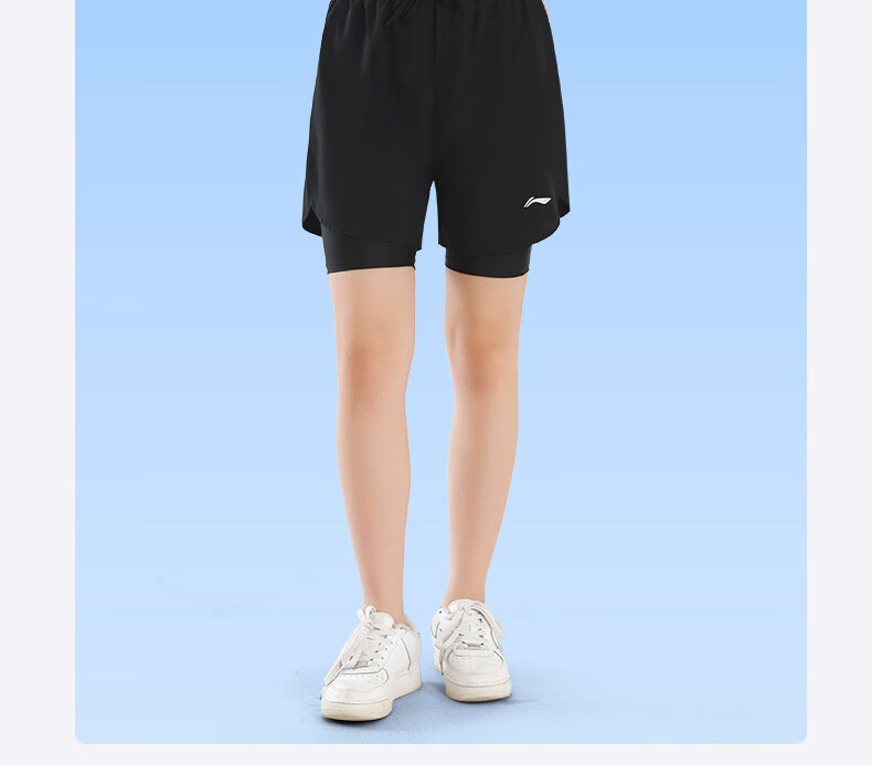 Li-Ning Shorts, Summer Women's Sports Running Marathon Fitness Quick-Dry Casual Two-In Beach Shorts with Lining Pants 22