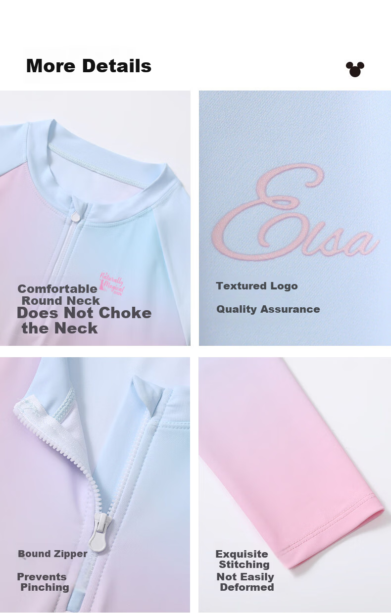 Disney Girls' Long Sleeve Long Pants Swimsuit, Kids' Sun Protection Swimwear D36058S2F Blue Pink Elsa, Size 120 7