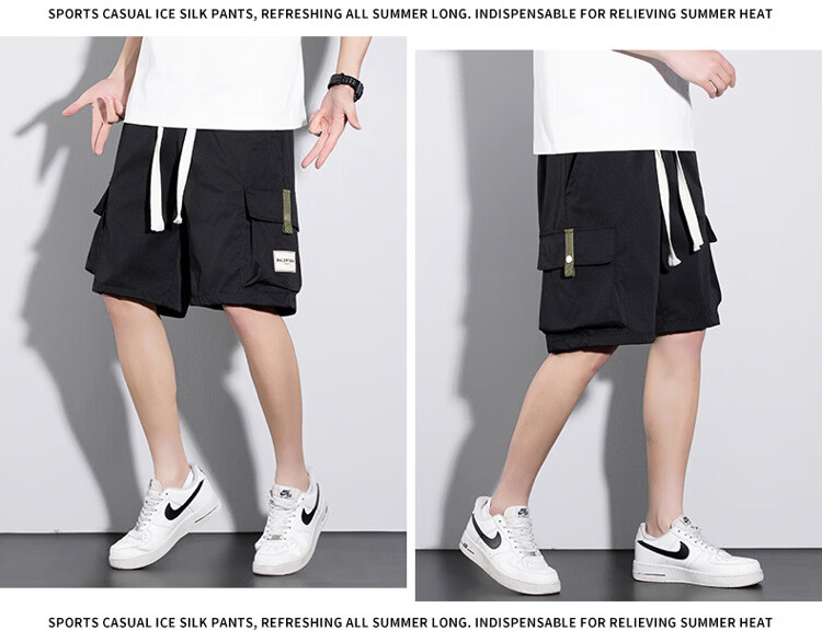 GLM Men's Summer Casual Cargo Shorts Loose Fit Trendy Five-Point Pants 16