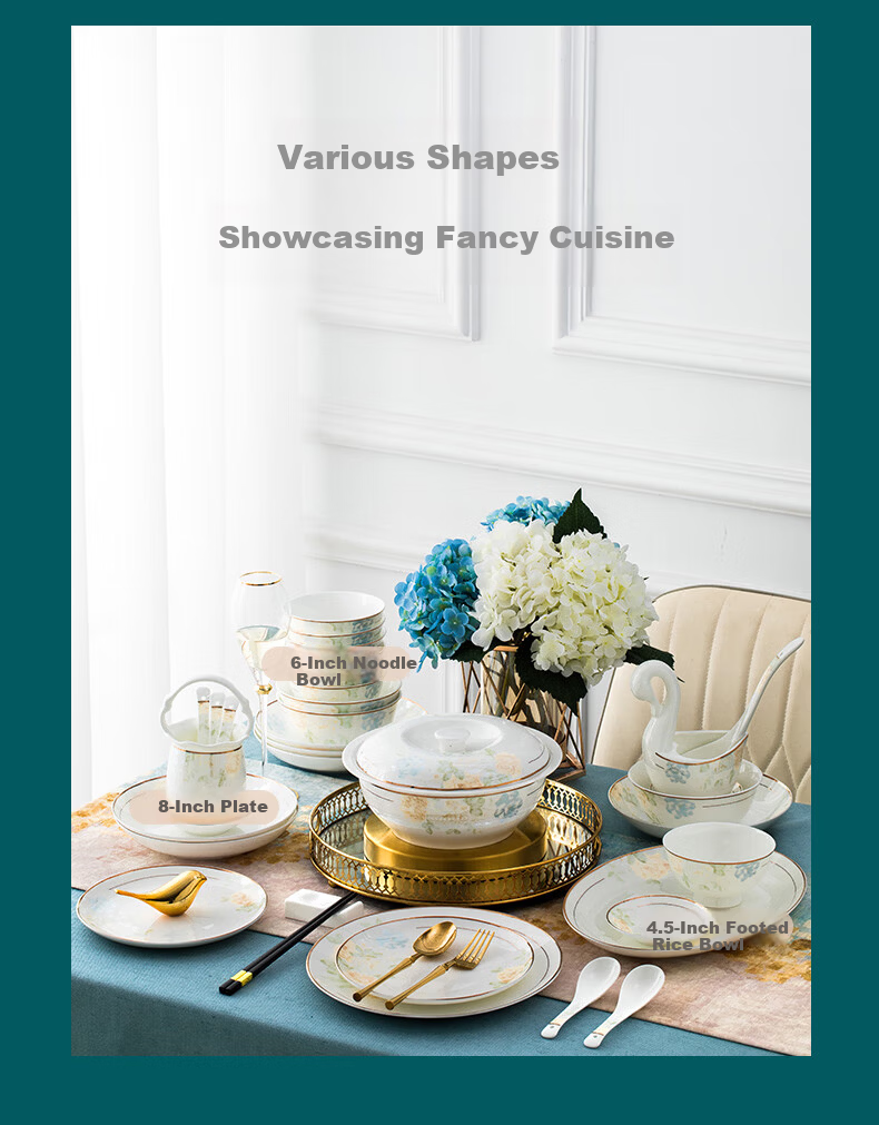 Chen Jingdezhen Ceramic Tableware 6-Inch European Style Rice Bowl Soup Bowl Dreamy Floral Shadow 6