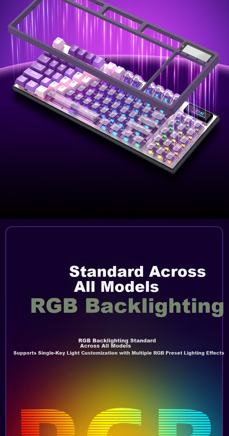 KZZI G89 Gaming Magnetic Axis Wired Keyboard RT Custom Mechanical 89-Key RGB Lighting Internet Cafe Keyboard for Gaming Valorant Gradient Pink White Jade Switch 10