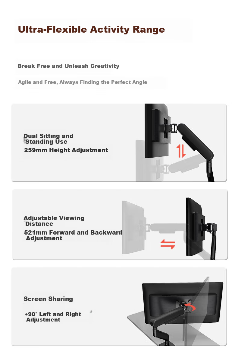 Huixiang Monitor Stand Desktop Computer Single Screen Mechanical Arm No-Drill Adjustable Height Telescopic Rotating Column Stand AE3 Nebula White 7