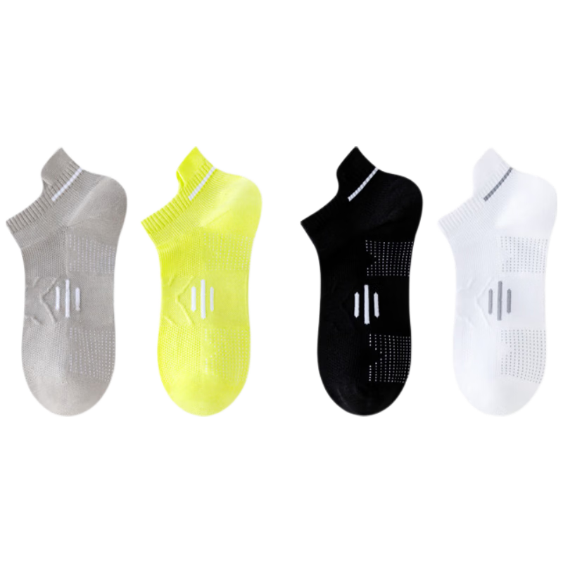 Duweike Sports Socks Unisex Summer Thin Short Socks Odor-Resistant Antibacterial Breathable Student Low-Cut Socks Black White Gray Green 4-Pack