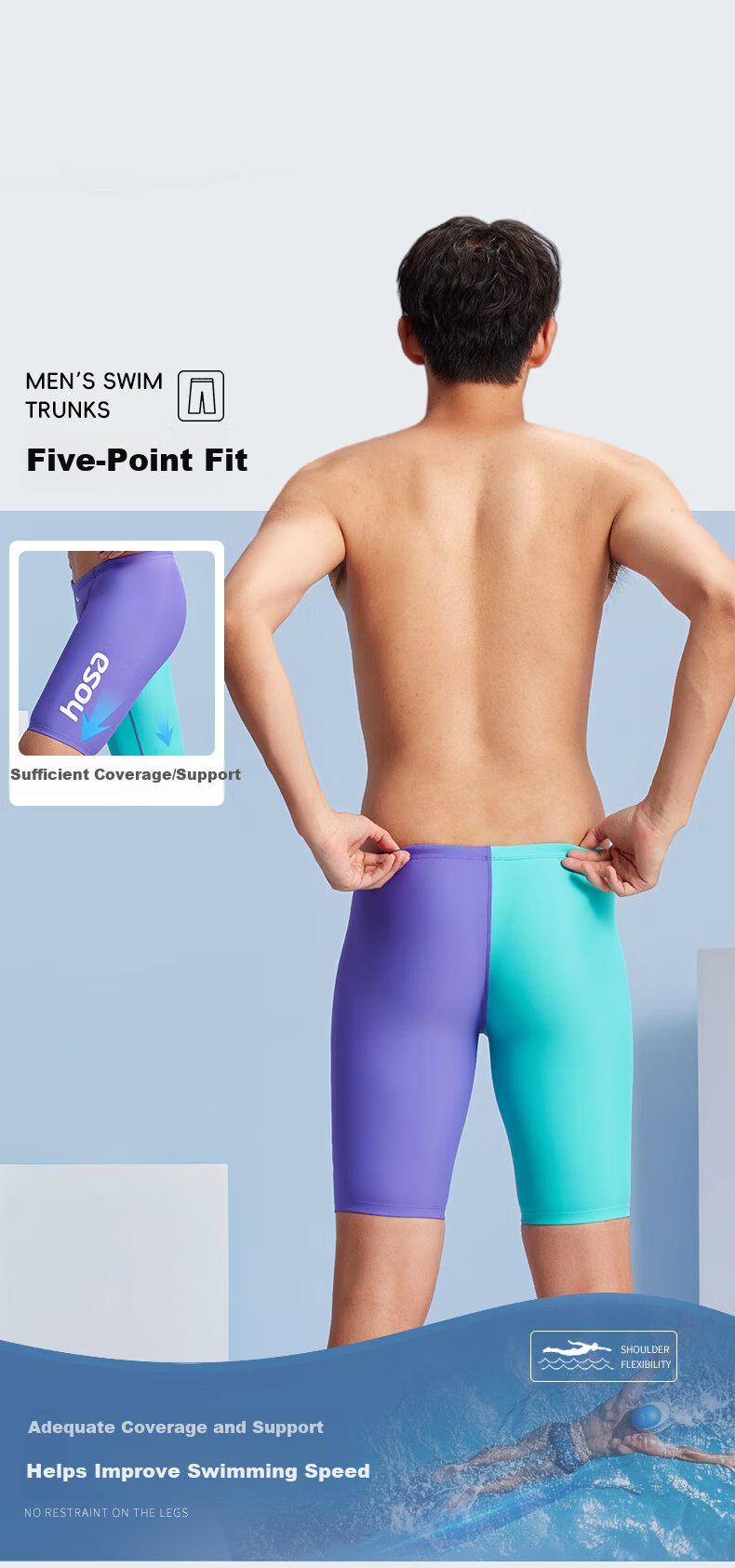 Hosa Men's Quick-Dry Chlorine-Resistant Swim Trunks, 5-Point Racing Professional Training Swimwear, Size M, Purple 7