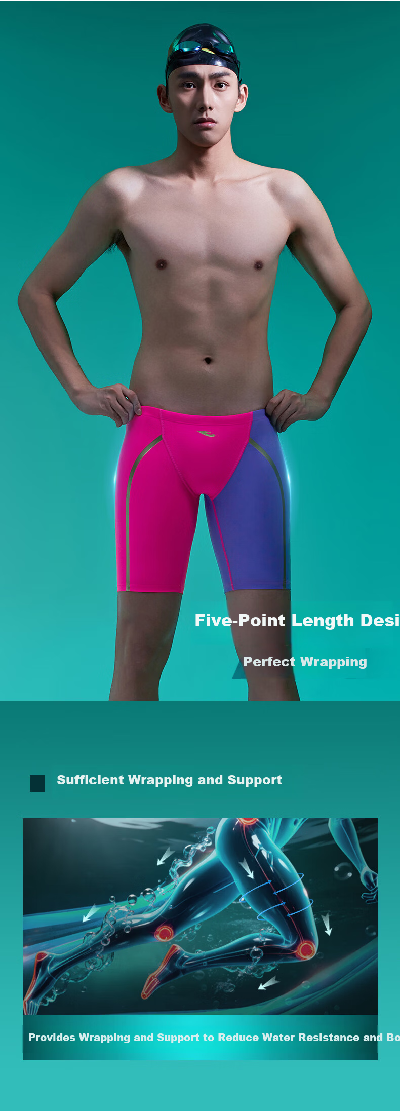 Hosa Men's Professional Competitive Swim Trunks Adult Five-Point Swim Shorts Swimming Training Bright Red 2XL 8