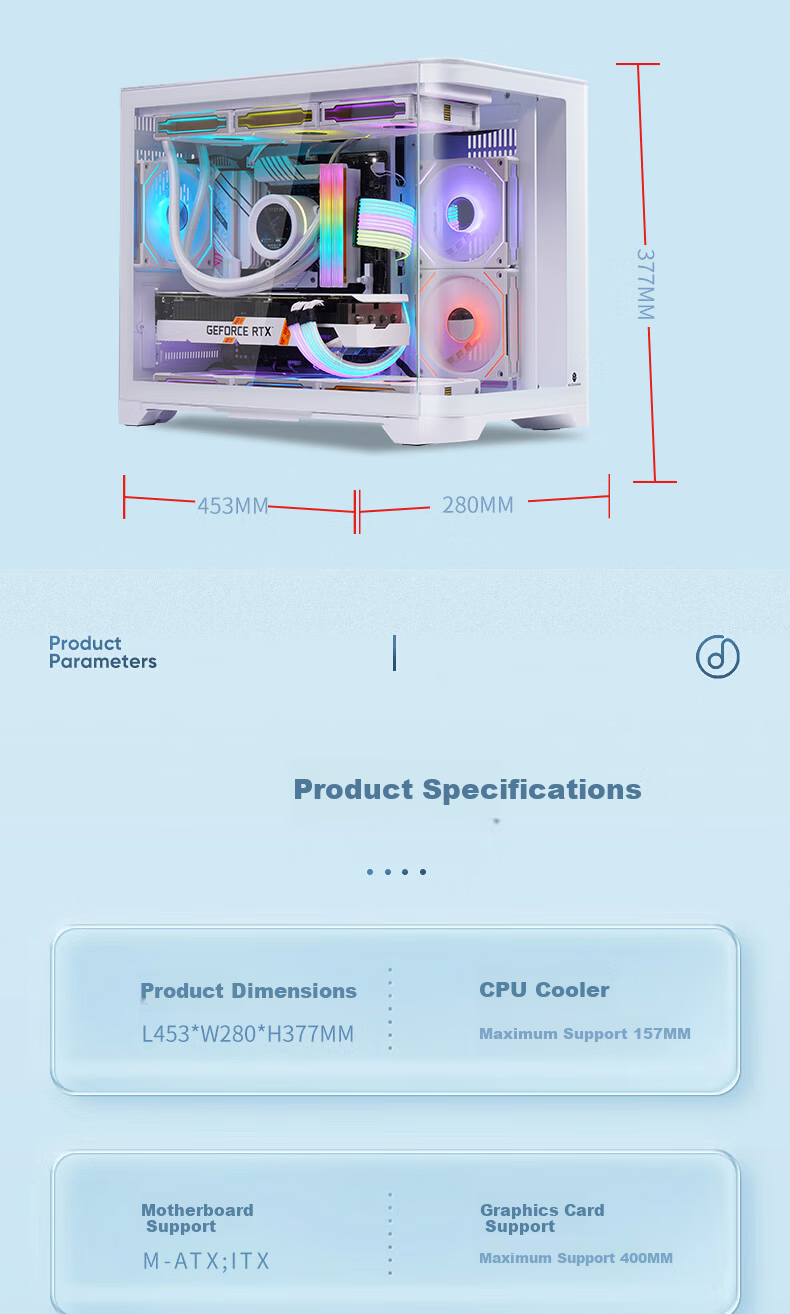 Wanjia Wenzhen MINI Black Panoramic Version Curved Digital Display Seaside Desktop Gaming Computer Case (Curved Glass/LCD Digital Display/240mm Radiator/MATX Motherboard) 10