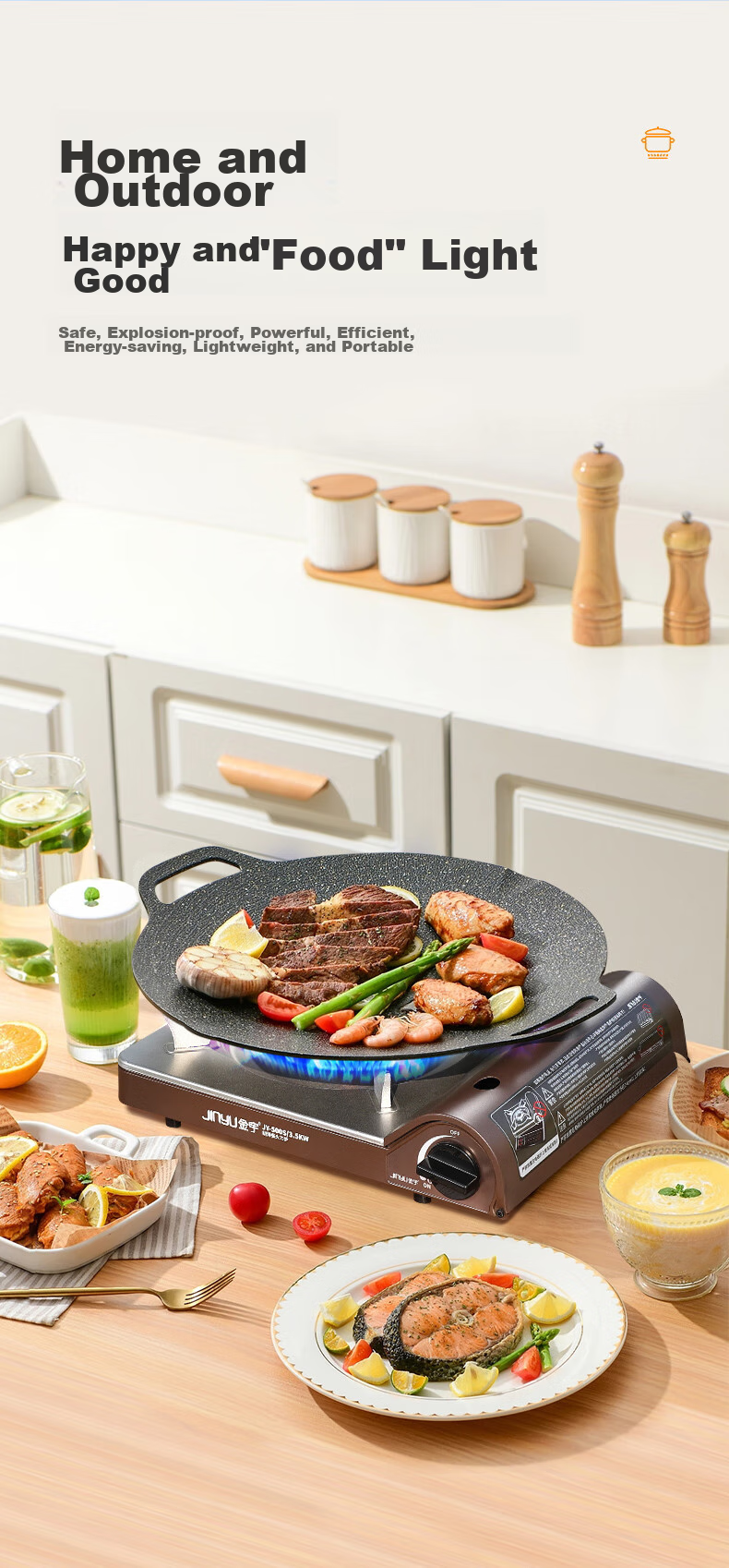 Jinyu Portable Gas Stove, Explosion-Proof Outdoor Cooking Equipment, Magnetic Cartridge Stove, Camping Cookware, Cartridge Burner, 3.5KW, Black 2