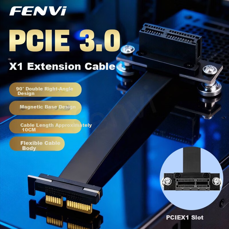 Fenvi PCI-E X1 Extension Cable PCIe 3.0 Magnetic Plug-and-Play Network Card Sound Card Vertical Mount Cable DMA Expansion Card Adapter 90-Degree Compatible with X4 X8 X16
