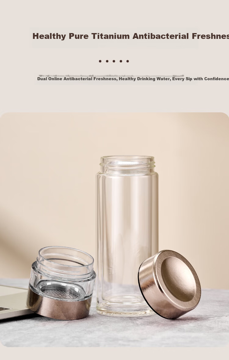 Gold Inlaid Jade Glass Cup Pure Titanium Antibacterial Tea Brewing Cup Pure Titanium Tea Infuser Business Double-Layer Tea Water Separation Cup Men's Car Travel Water Bottle 3
