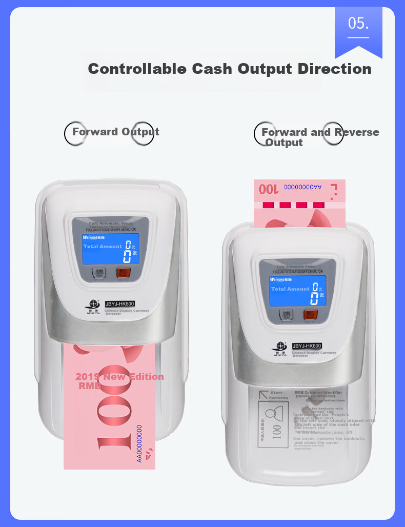 Weirong HK600(C) LCD Screen Lithium Battery 2025 New RMB Portable Currency Detector Smart Voice Bank Currency Verifier 5