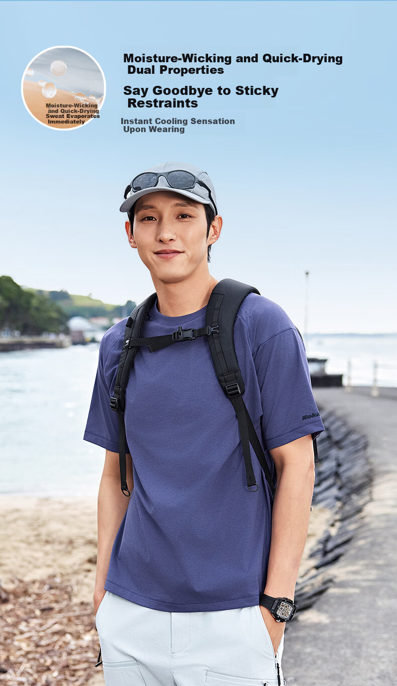 Kolumb Short Sleeve T-Shirt Summer Moisture-Wicking Quick-Dry Cloud-Feel Sorona Sun Protection Outdoor Half Sleeve Stardust Blue L(175) 5