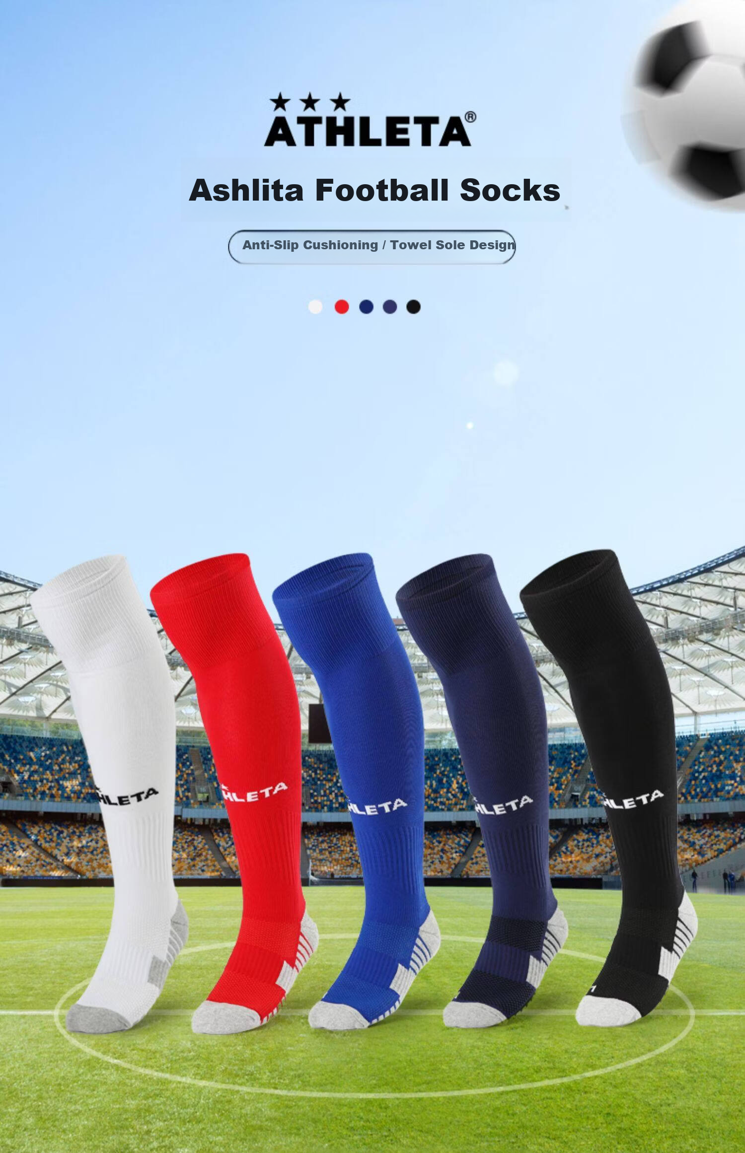 ATHLETA Soccer Socks, Knee-High Non-Slip Football Socks for Men And Women, Leg Guards, Adult Socks with Terry Bottoms, Breathable Sports Socks 1