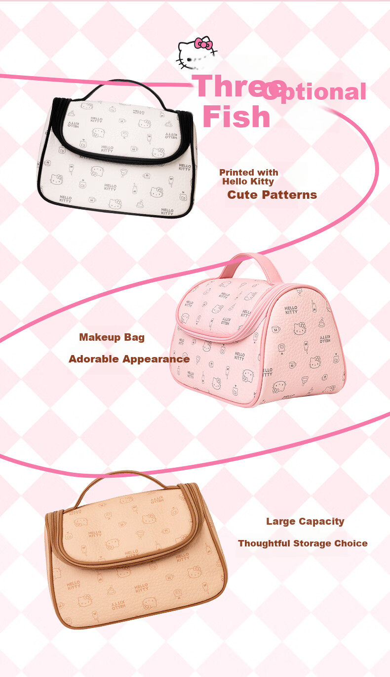 SANRIO Hello Kitty Large Capacity Cosmetic Bag Portable Travel Toiletry Bag Waterproof Authentic 2