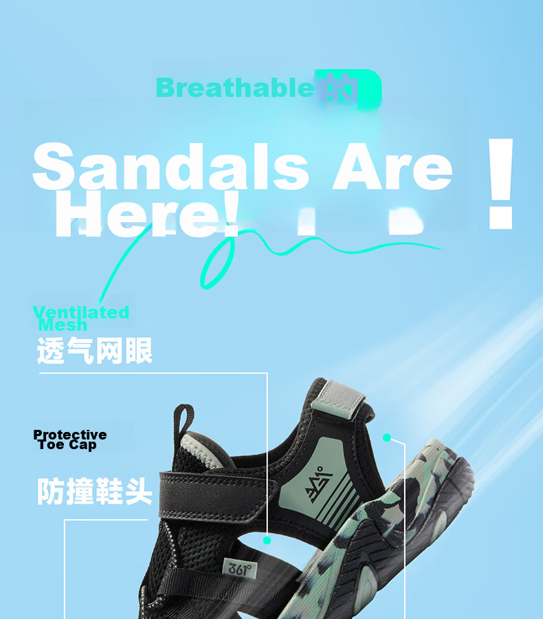 361° Kids Sandals 26 Summer Boys Girls Breathable Closed-Toe Anti-Collision Beach Frame Shoes Black Size 38 4