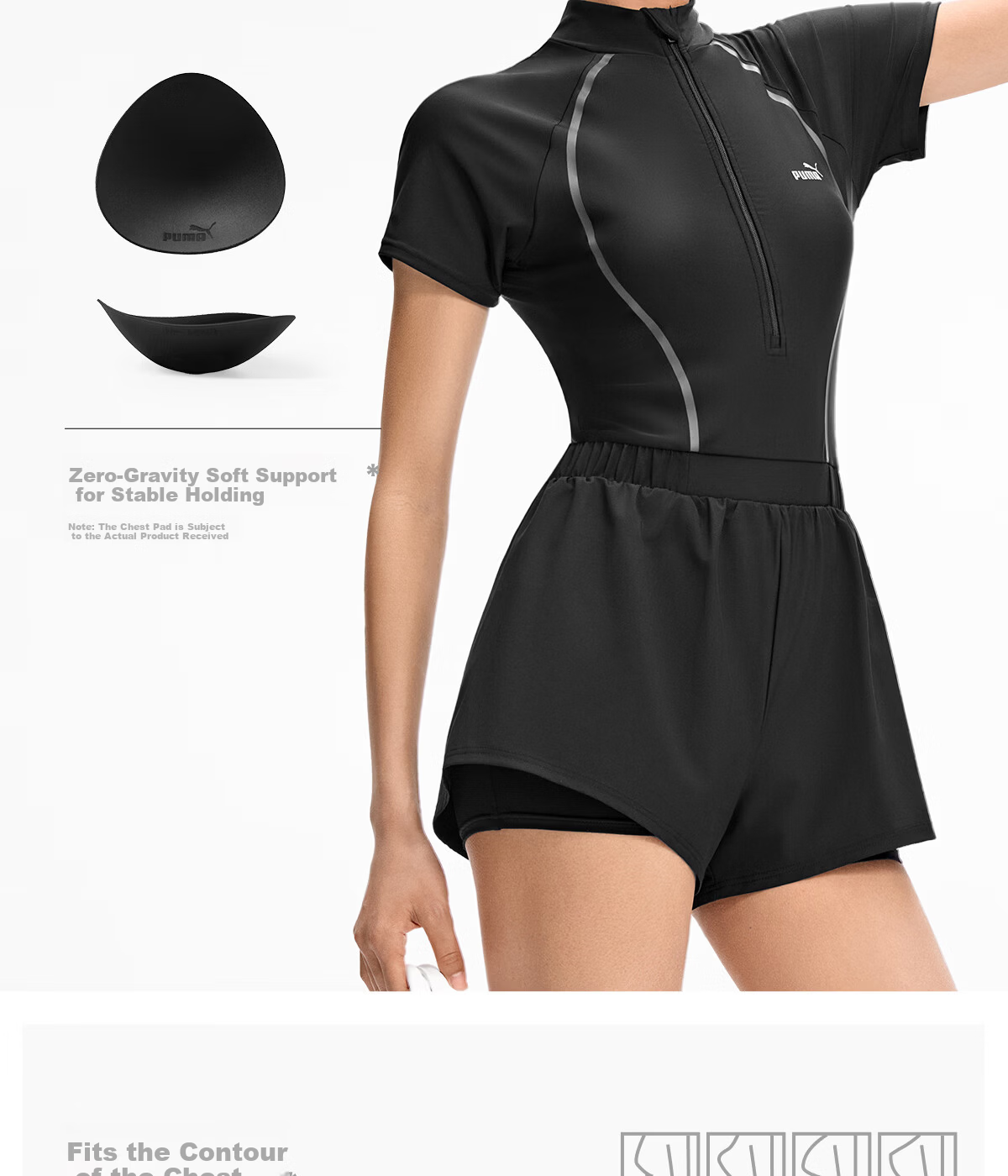 PUMA Women's Swimsuit, 5A Antibacterial Sun Protection, Slim-Fit One-Piece Boyshorts, Fake Two-Piece Design to Prevent Exposure, Detachable Chest Pads, Vacation Swimwear 9